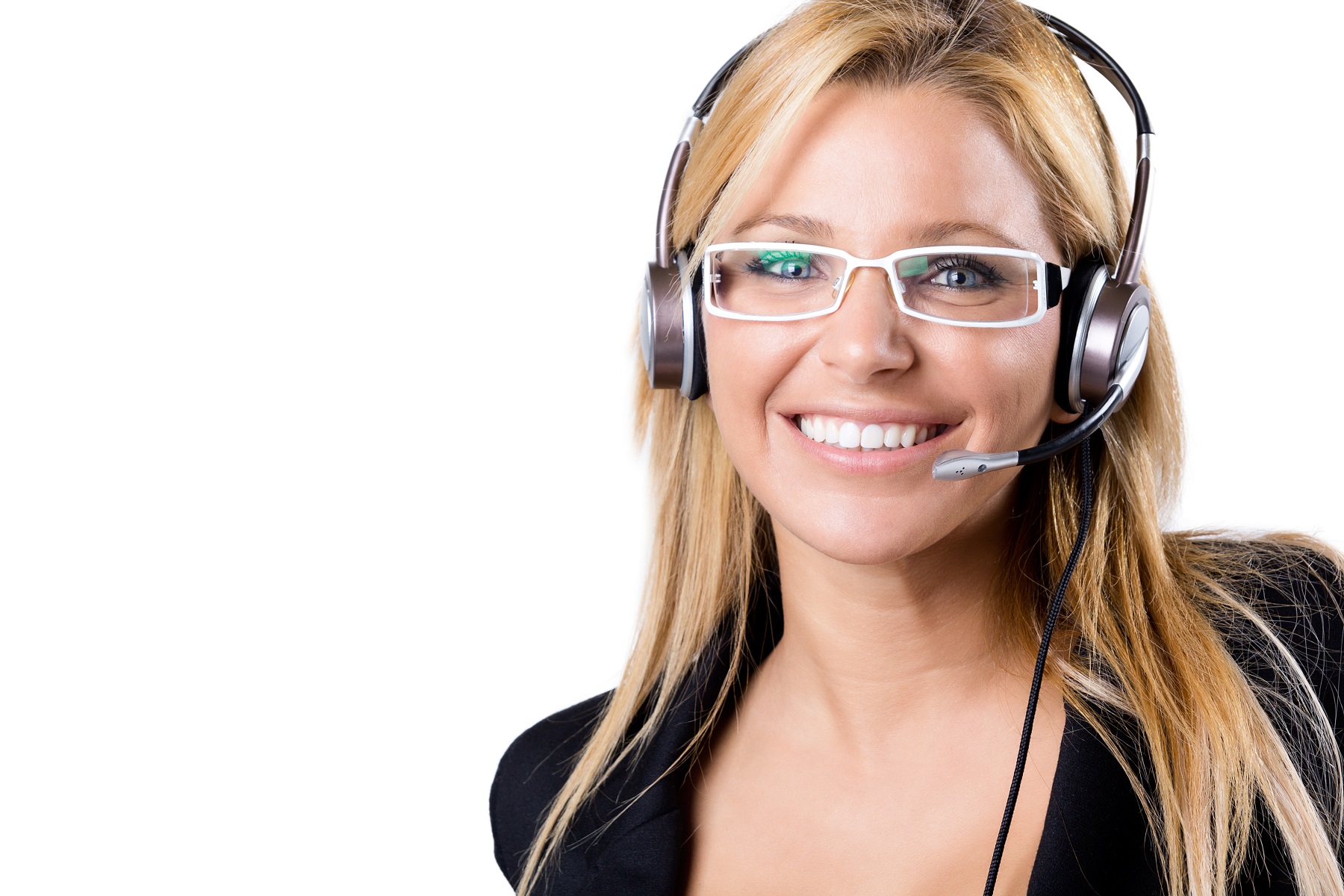 Call center blonde woman with headset